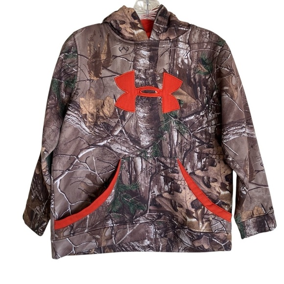 Under Armour RealTree Camo Hoodie Sweatshirt Brown Orange Youth Large - Picture 1 of 15